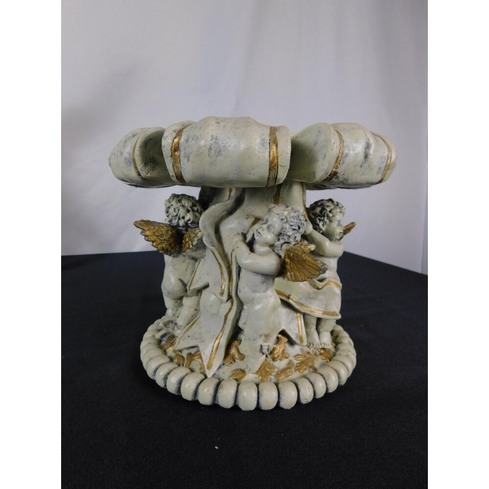 Baroque Cherub Compote Bowl 8" Gold Resin Pedestal - Picture 9 of 11